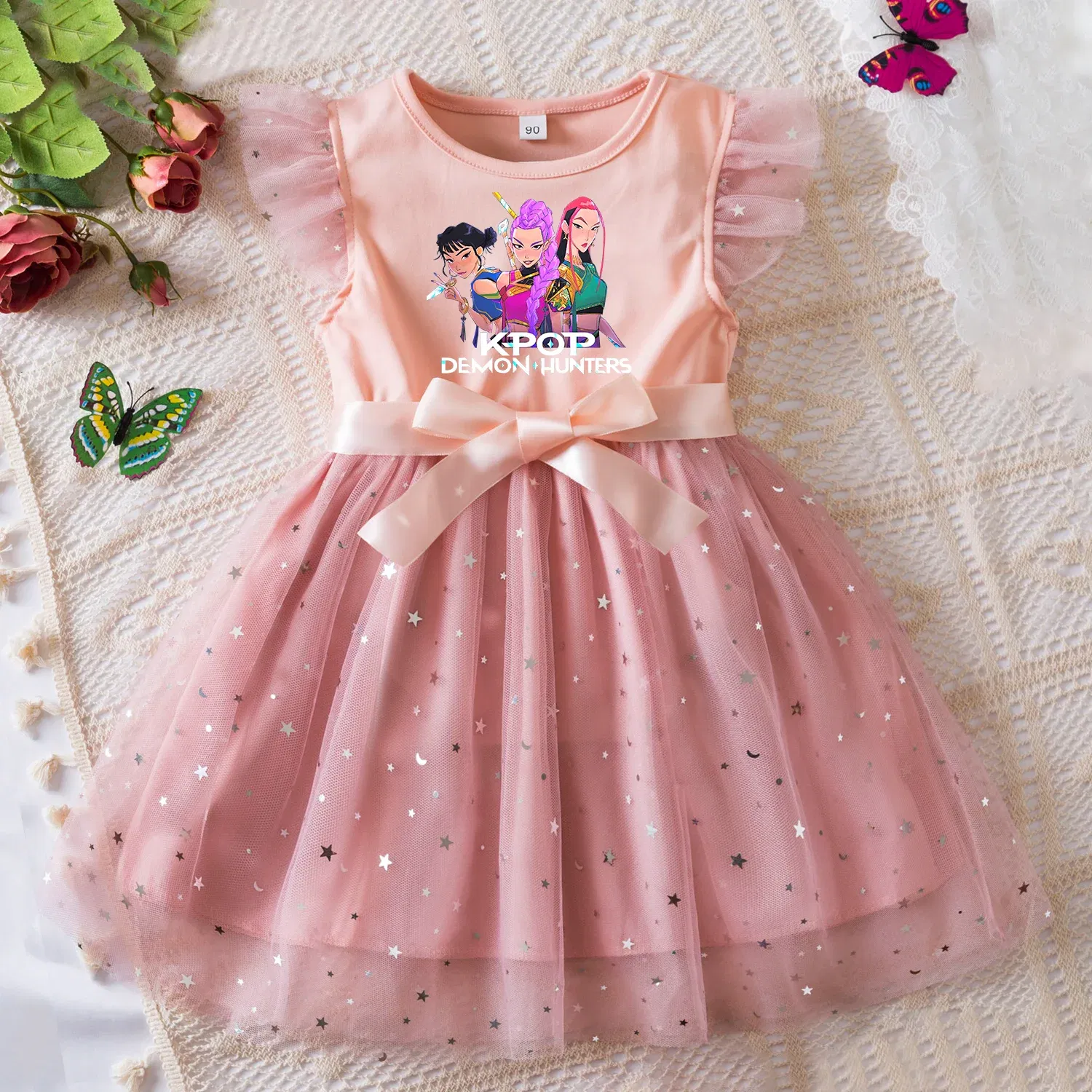 Color: SKY BLUE, Size: One Size, Height: 158 - KPop Demon Hunters Girls Dress Kids Party Halloween Carnival Birthday Party Clothes Princess Tutu Dresses Costume Children Gift