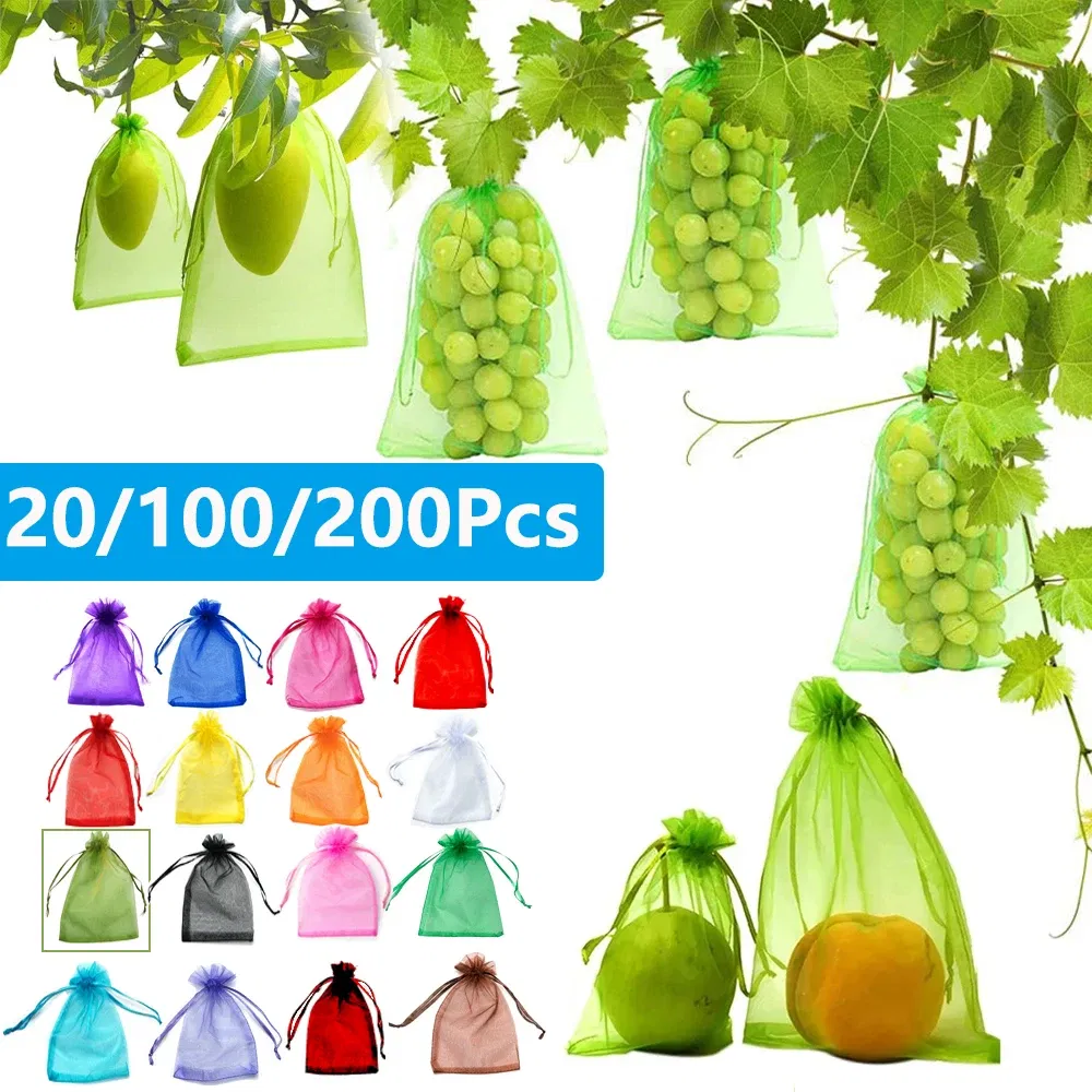 Color: light yellow, Size: M - 20-200PCS Vegetable Grapes Fruit Grow Bags Fruit Protection Bags Garden Anti-Bird Netting Mesh Bag Strawberry Bags Garden Tools
