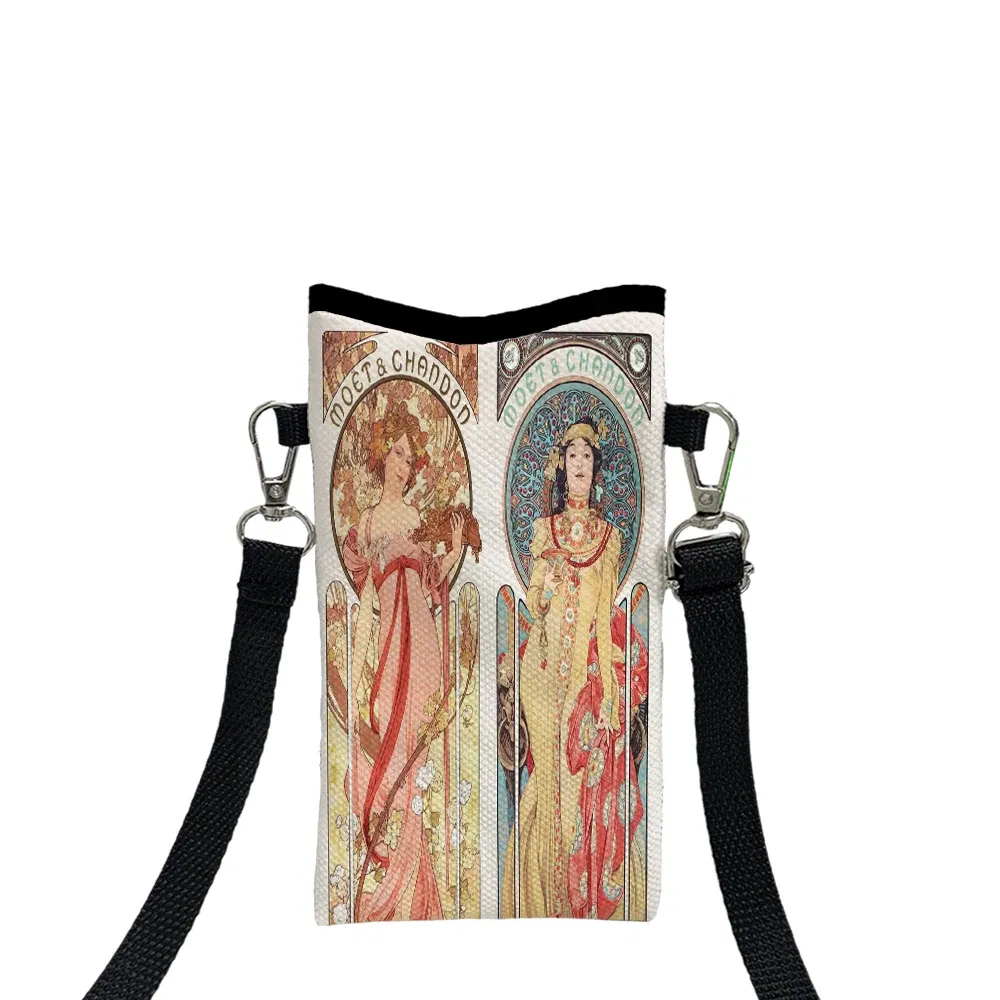 Color: Beige, Size: Extra Large - Alphonse Mucha Crossbody BagPrint Phone Wallet with Adjustable Shoulder Strap Unisex Design Daily Use, Travel,Gift 8.23