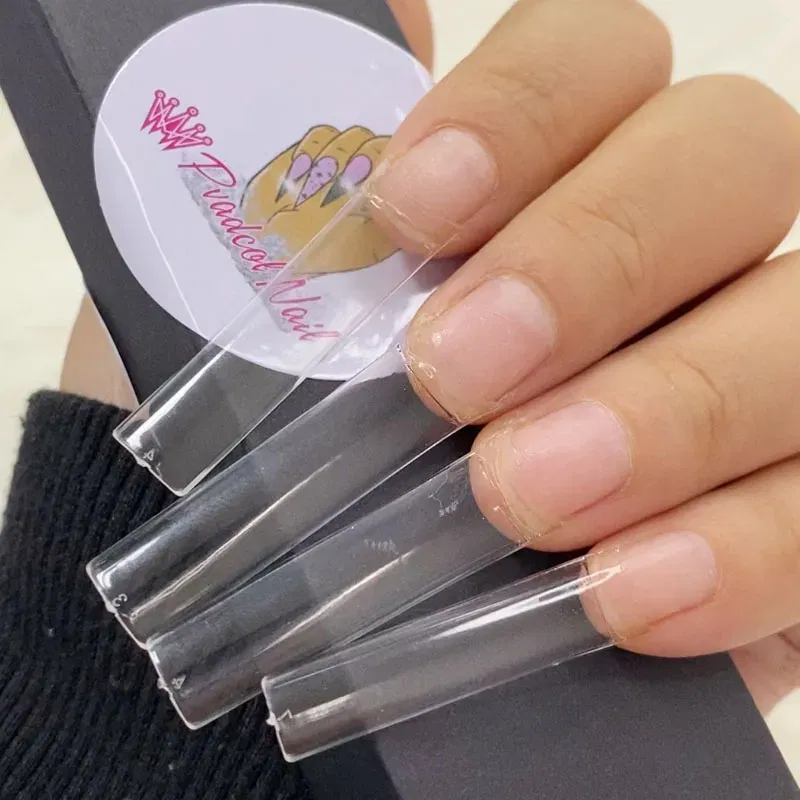 Color: Black - 500pcs Flat Square XXL Long Acrylic Nail Tips Flatter Straight Non C Curve Half Cover False Nails Tip Manicure Tool