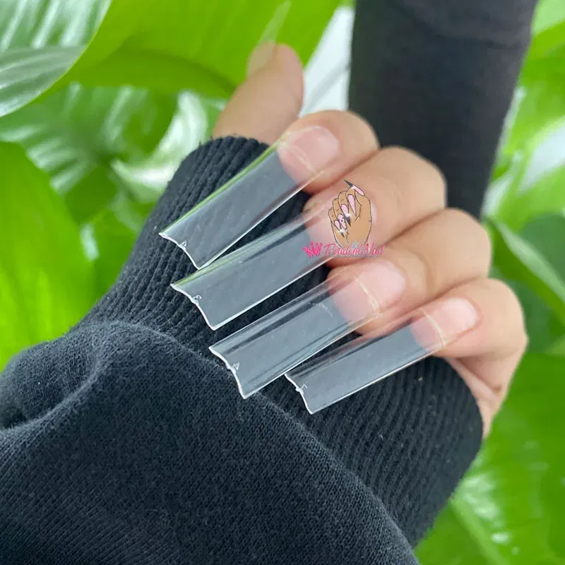 Color: Black - 500pcs Flat Square XXL Long Acrylic Nail Tips Flatter Straight Non C Curve Half Cover False Nails Tip Manicure Tool
