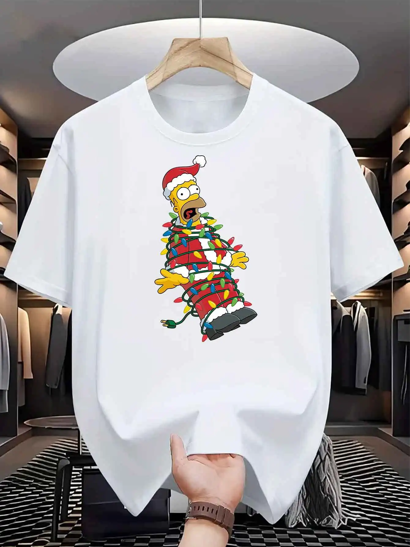 Size: S, Color: Red - Disney Homer Simpson & Bart'S Christmas Men T-Shirt Print Summer Cotton Women Tee Streetwear Casual Oversize Short Sleeve O-Neck