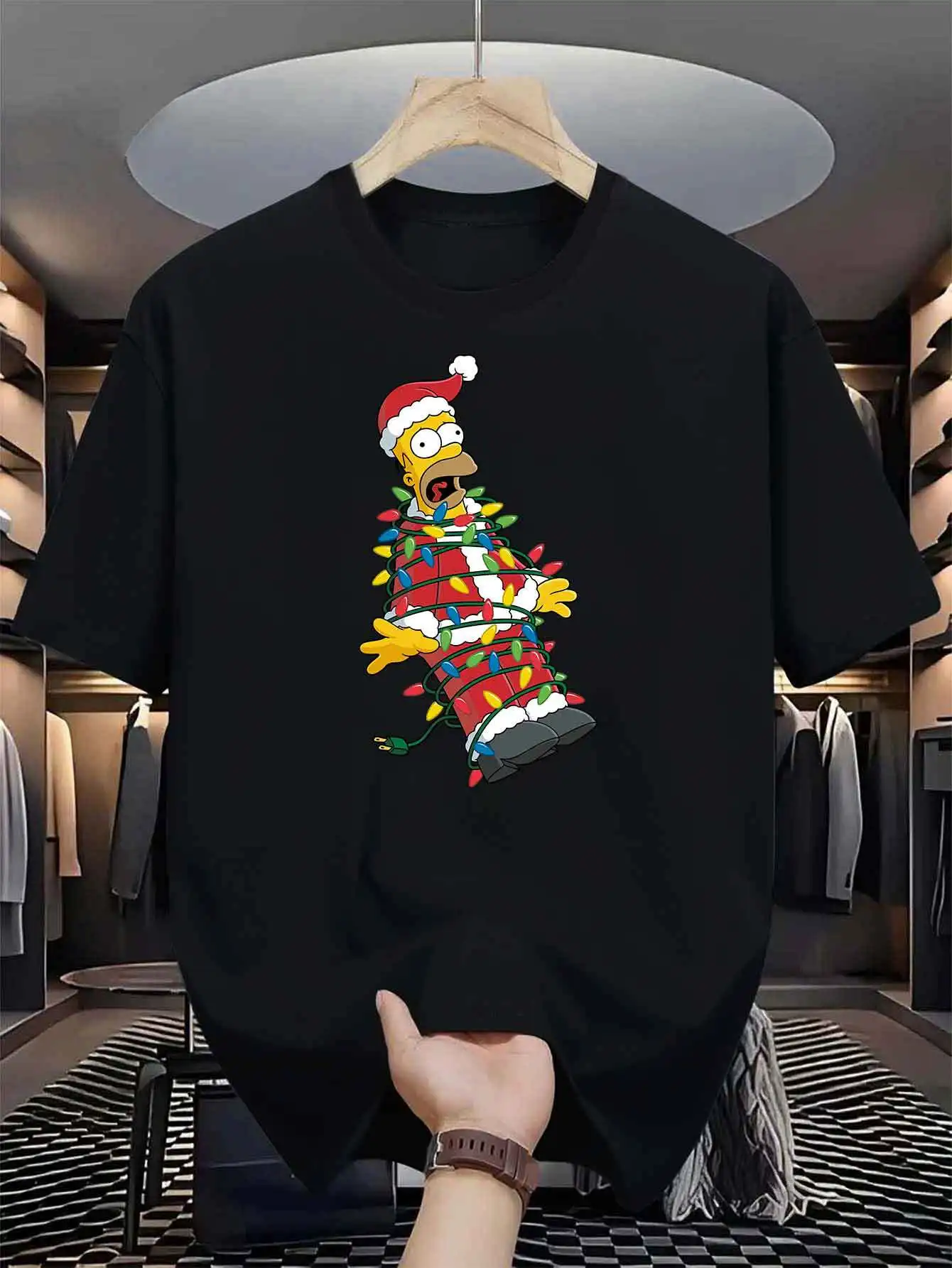 Size: S, Color: Red - Disney Homer Simpson & Bart'S Christmas Men T-Shirt Print Summer Cotton Women Tee Streetwear Casual Oversize Short Sleeve O-Neck