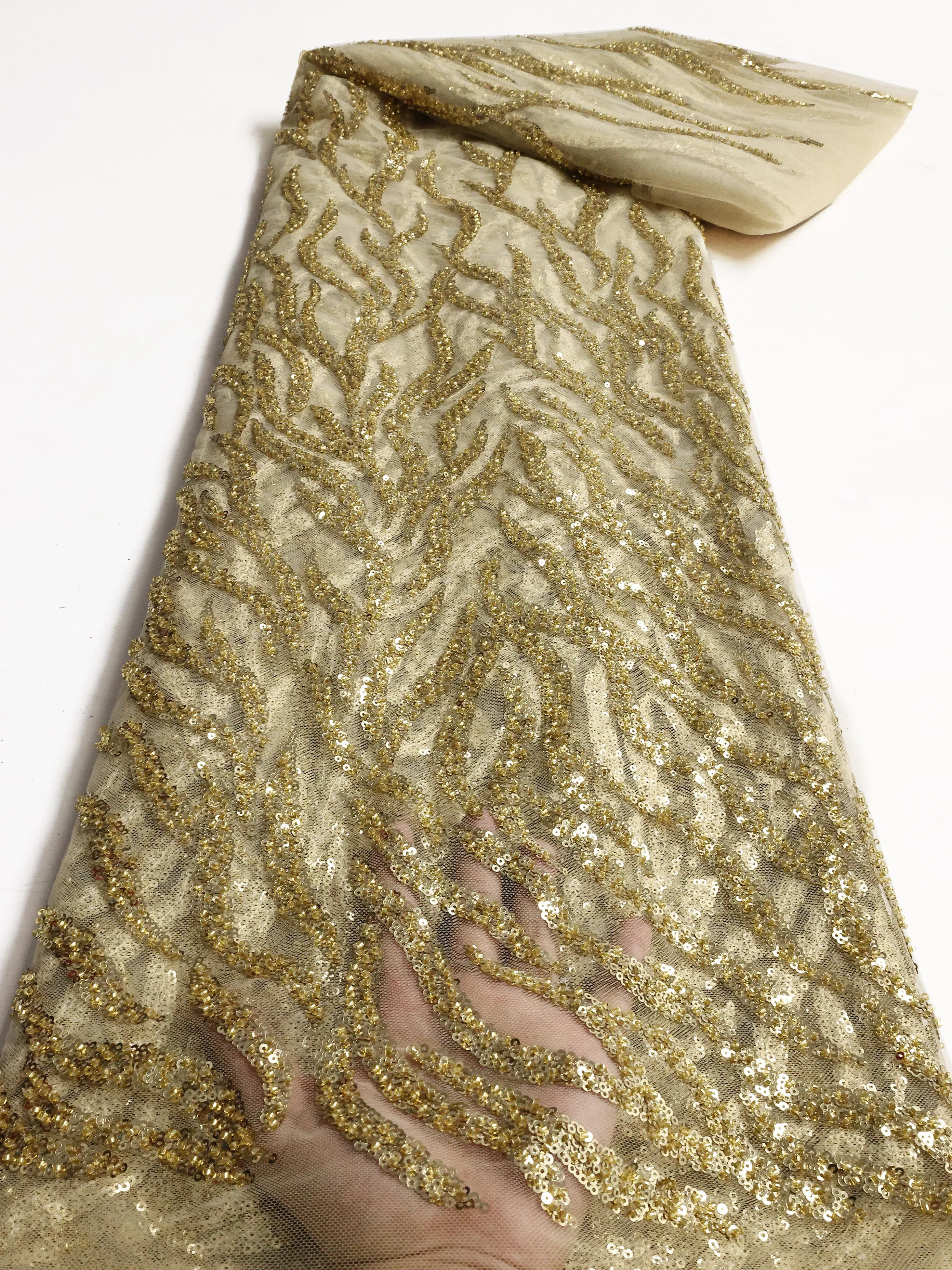 Color: PURPLE, length: 5 yards, Width: 120cm - PGC White Beaded Tulle African Lace Fabric Sewing 2024 Swiss Mesh Sequins High Quality Lace Fabrics for Luxury Wedding