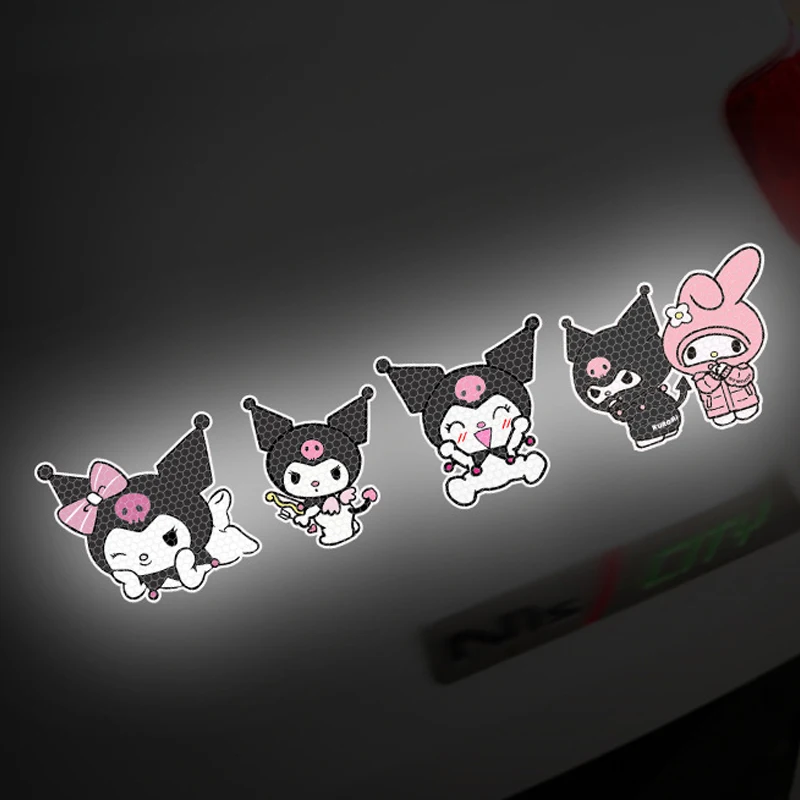 Color: Green - Anime Kuromi Hellokitty Car Sticker Reflective Warning Safety Tape Anti Collision Reflective Sticker Car Accessories