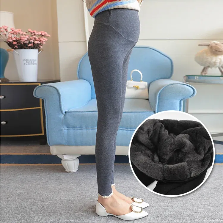 Color: Beige, Maternity Size: L - Winter Pregnant Women Black Leggings for Maternity Warm Soft Velvet Pants Pregnancy Inner Wool Clothes Ropa Mujer Embarazada