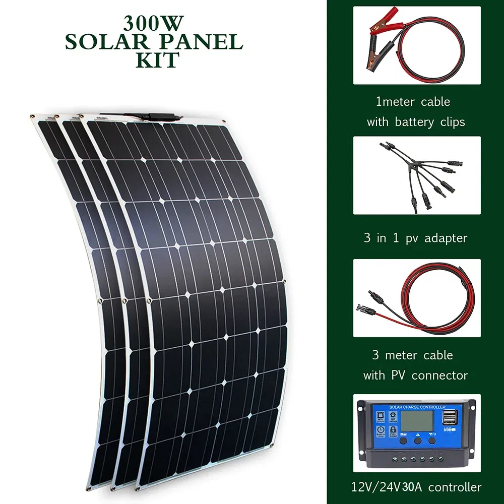 Color: Desert Camouflage, Ships From: CHINA - New Solar panel kit and 300w 200w 100w flexible solar panels 12v 24v high efficiency battery charger module