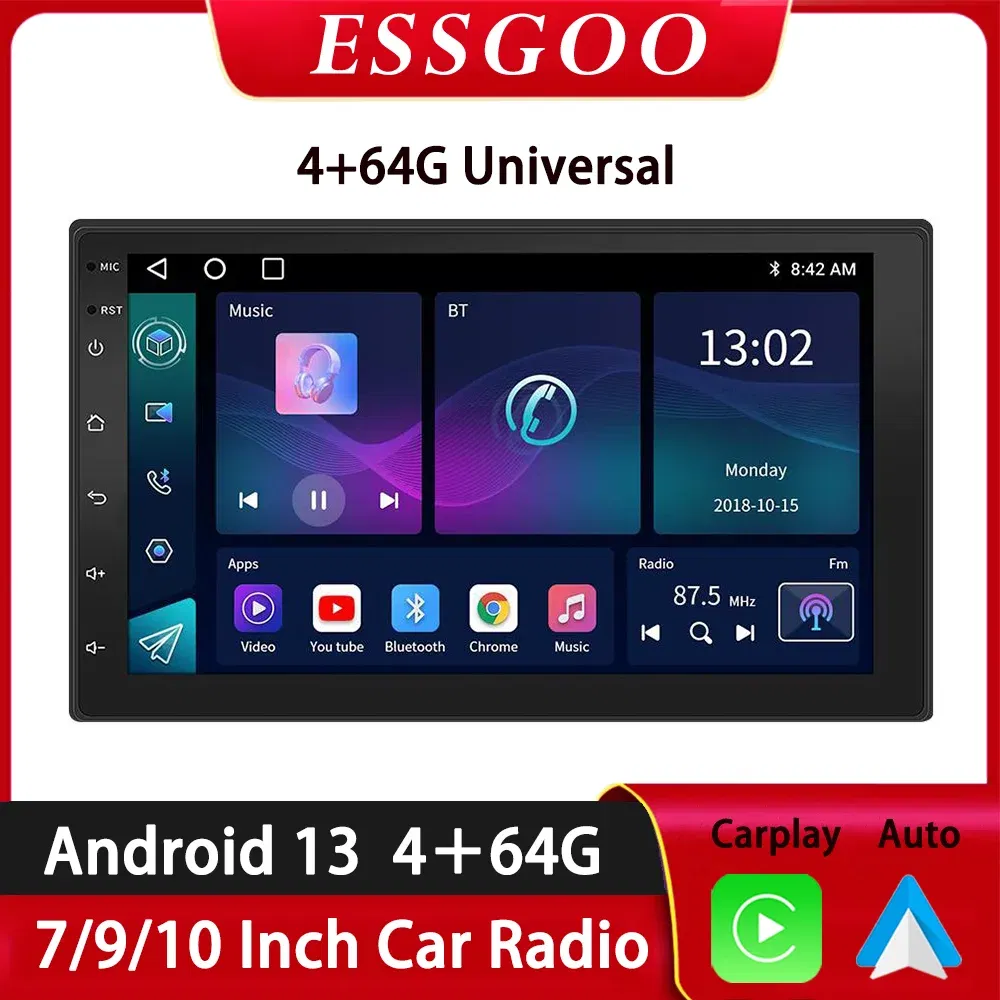 Color: champagne, Ships From: CHINA - ESSGOO Car Radio Wireless Carplay Android Auto 2 Din 7"/9" GPS Navigator MP5 Player Glass Screen Wi-Fi FM BT Car Stereo