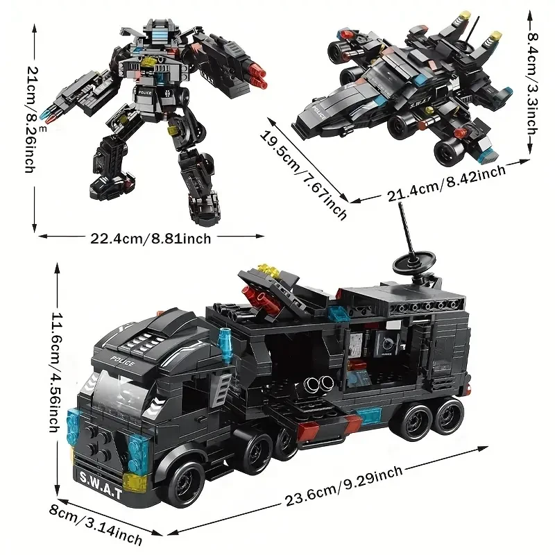 8 In 1 City Series Building Blocks 3 Changes SWAT Station Assembled Car City Machine Helicopter Robot Diy Educational Toys For Children