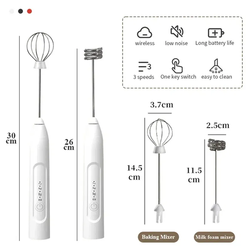 Color: Yellow - 2-in-1 multi-function USB Rechargeable Electric Egg Beater Baking Mixer Milk Frother Kitchen Gadgets Coffee Stirrer Tools Dining