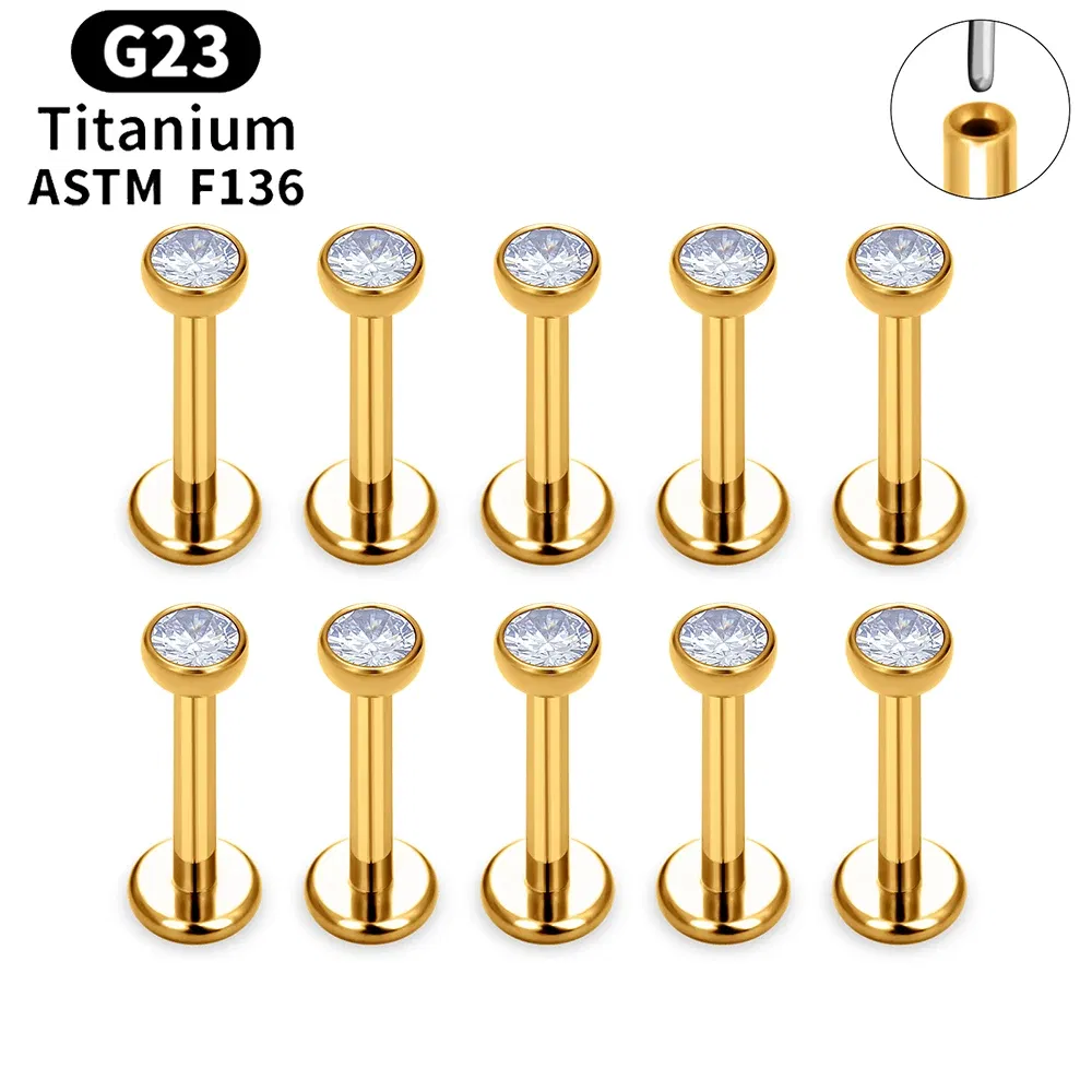 Metal color: SILVER PLATED, Ships From: CHINA, Main Stone Color: Brown - 10PCS ASTM F136 G23 Titanium Piercing Labret Lip Ring Stud Earring CZ Ear Tragus Cartilage Helix Daith Pierc Jewelry 16/18/20g