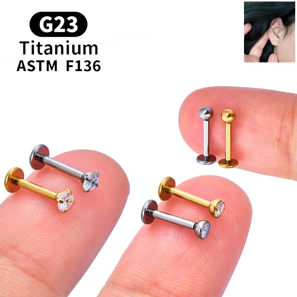 Metal color: SILVER PLATED, Ships From: CHINA, Main Stone Color: Brown - 10PCS ASTM F136 G23 Titanium Piercing Labret Lip Ring Stud Earring CZ Ear Tragus Cartilage Helix Daith Pierc Jewelry 16/18/20g