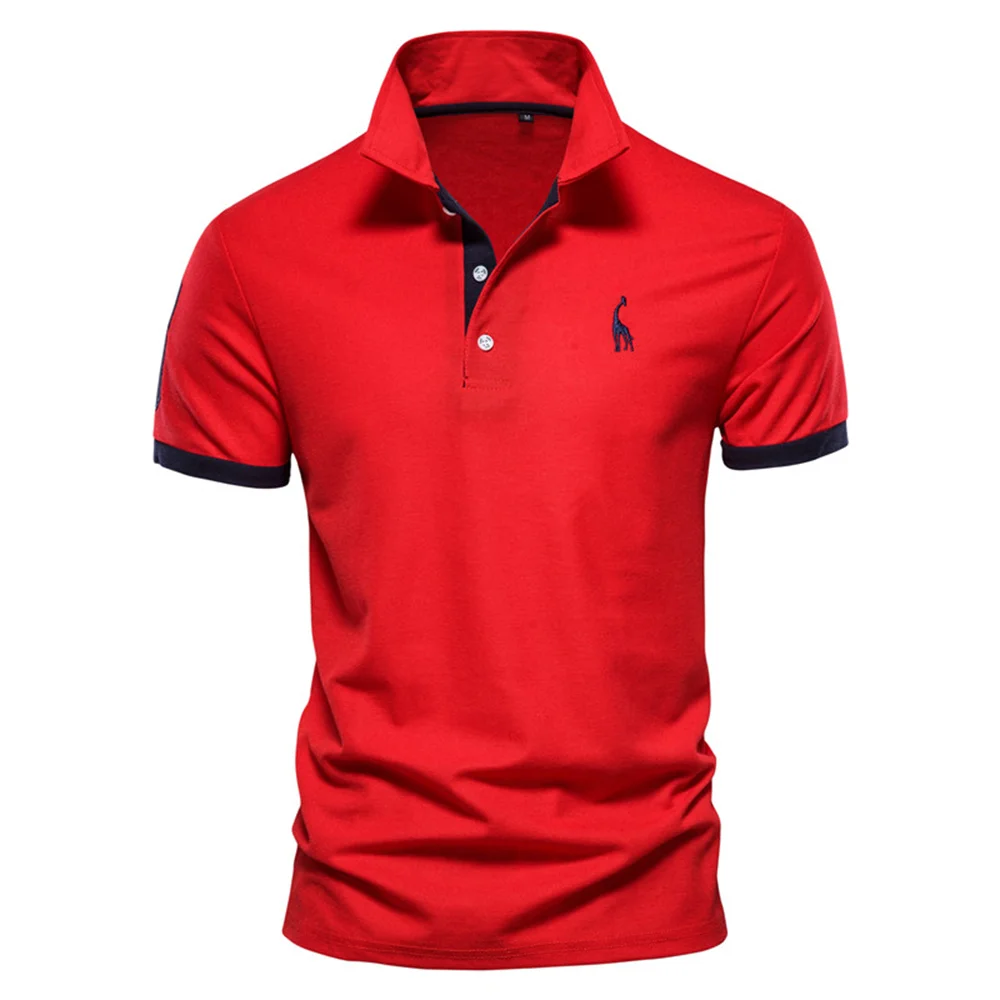 Color: Red, Size: S - Dropshipping Polo Giraffe Shirt Men Quality Embroidery Summer Short Sleeve Polo Casual Business Social Mens Polos BR Size