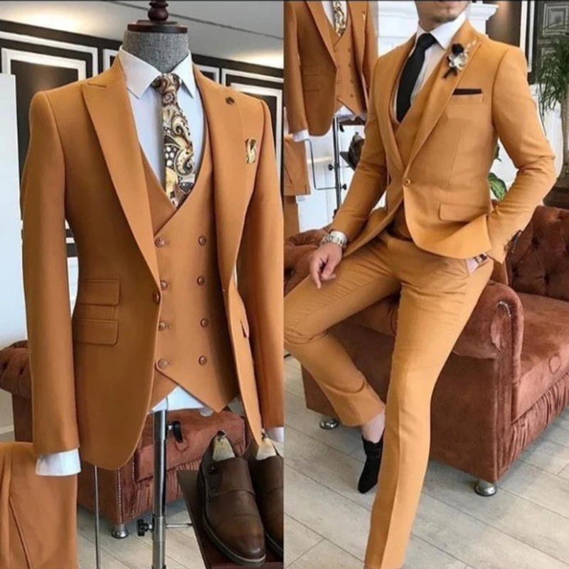 Color: GRAY, Size: 5XL, Ships From: CHINA - Groom Wear 3 Pieces Gray Men Suits 2021 Slim Fit Peak Lapel One Button Tailor Made Terno Masculino (Jacket+Pants+Vest+Tie?‰