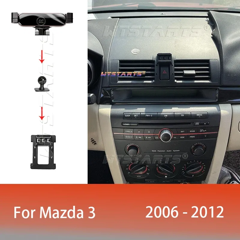 Color Name: black - For Mazda 3 2006-2012 Adjustable Car Phone Holder Mobile Mount Gravity GPS Rotatable Navigation Bracket Car Accessories