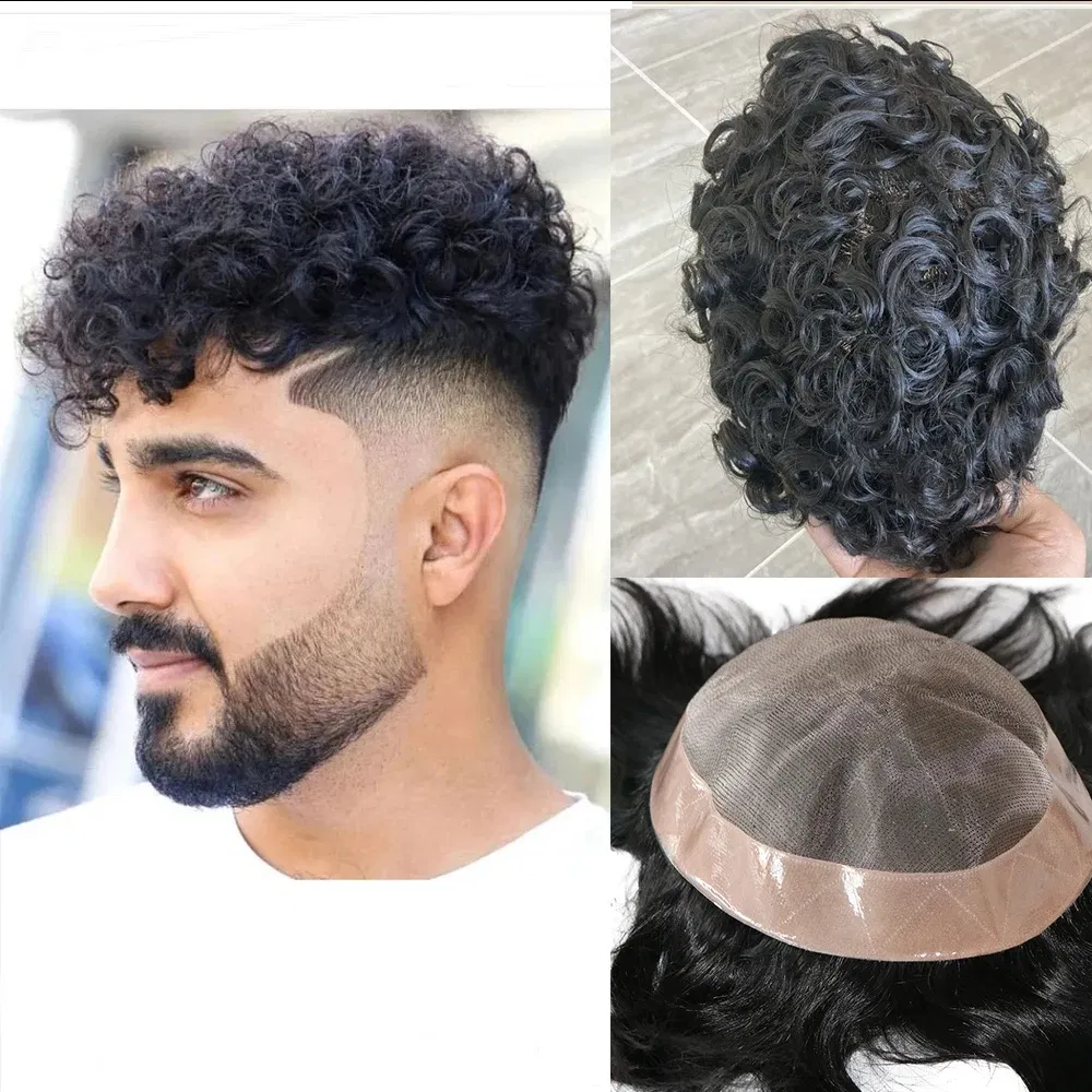 Toupee Color: 613#, Toupee Density: 110%, Length: 6 inches, Toupee Size: 6x9, Toupee Design: free - 20MM Curly Brown Black Super Durable Mono Lace&Pu Mens Toupee Wig Human Hair 15mm Capillary Prosthesi Weave Replacement For Male