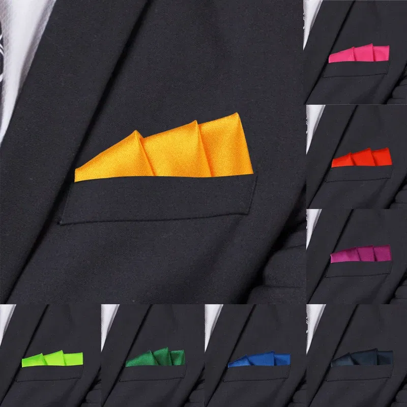 Color: Black Green - Satin Handkerchief For Men Candy Color Mens Suits Pocket Square Business Chest Towel Hanky Suit Napkin Solid Hankies