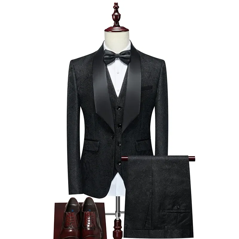 Color: GRAY, Size: XL - Men's Evening Dress Bridegroom Suit British Wedding Business Casual Fashion Three-piece Set with Vest And Trousers Sizes M-6XL