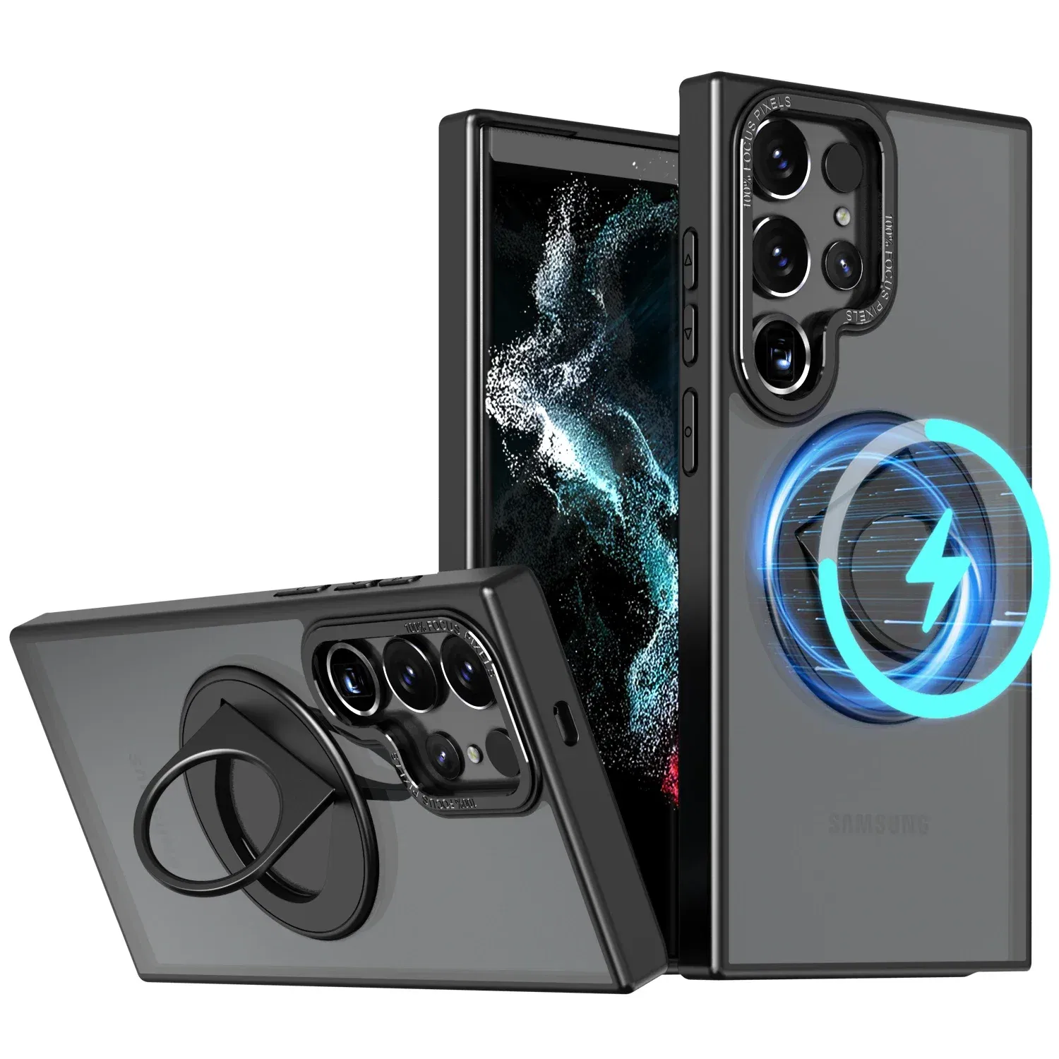 Material: Microfiber, Color: Black - Luxury Magsafe Wireless Charging Case for Samsung S24 S23 S22 Ultra Plus Case Skin Feel Magnetic Shockproof S23 FE Cover