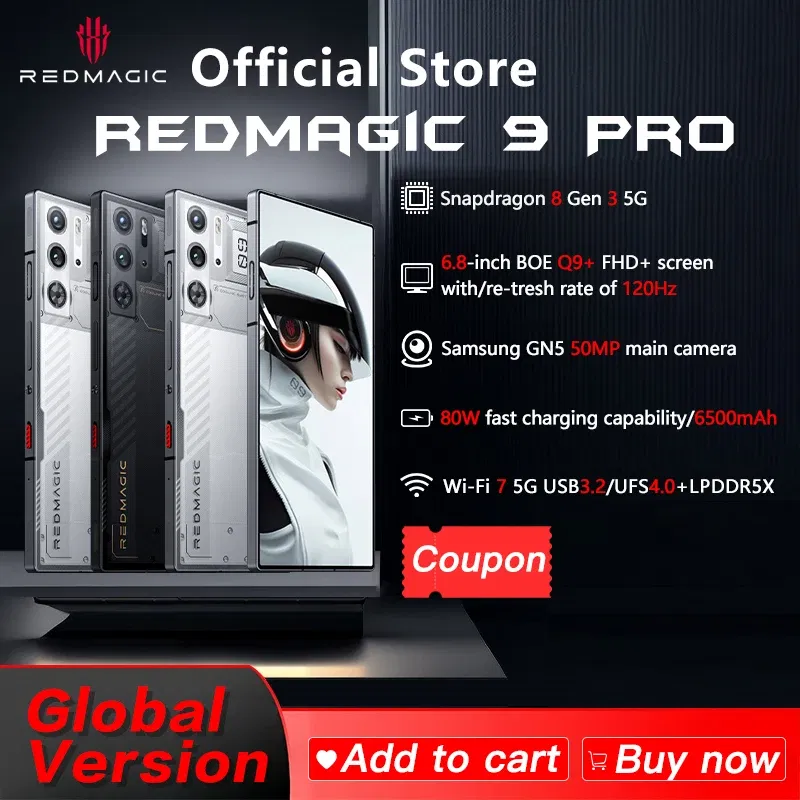 Color: GRAY, Ships From: CHINA, Bundle: Bundle 1 - Original Global Version RedMagic 9 Pro 5G Phone 6.8" Q9+ Full Flat FHD+ Gaming Phone Snapdragon 8 Gen 3 6500mAh 50MP NFC