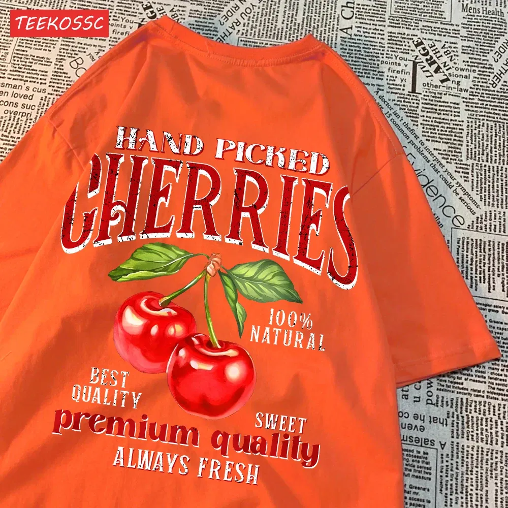 Color: SKY BLUE, Size: XL - Summer Lemon Cherries Prints T-Shirts Cotton Women's Tops Oversize O-Neck Soft Short Sleeve tees Street Casual Womans Clothes