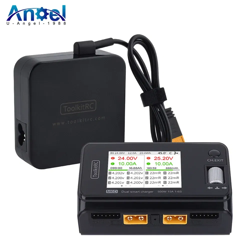Color: Red - ToolkitRC M6D 500W 15A DC Dual Channel MINI Smart Charger Discharger with Power Supply For 1-6S Lipo Battery FPV Model Vs M8