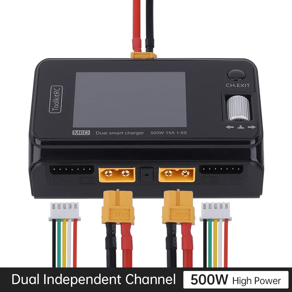 Color: Red - ToolkitRC M6D 500W 15A DC Dual Channel MINI Smart Charger Discharger with Power Supply For 1-6S Lipo Battery FPV Model Vs M8