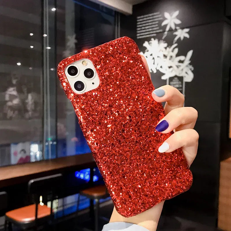 Color: Red, Material: POLYESTER - Hard Shiny Diamond Girly Phone Case for iPhone 11 12 13 14 15 Pro Max 14 15Plus