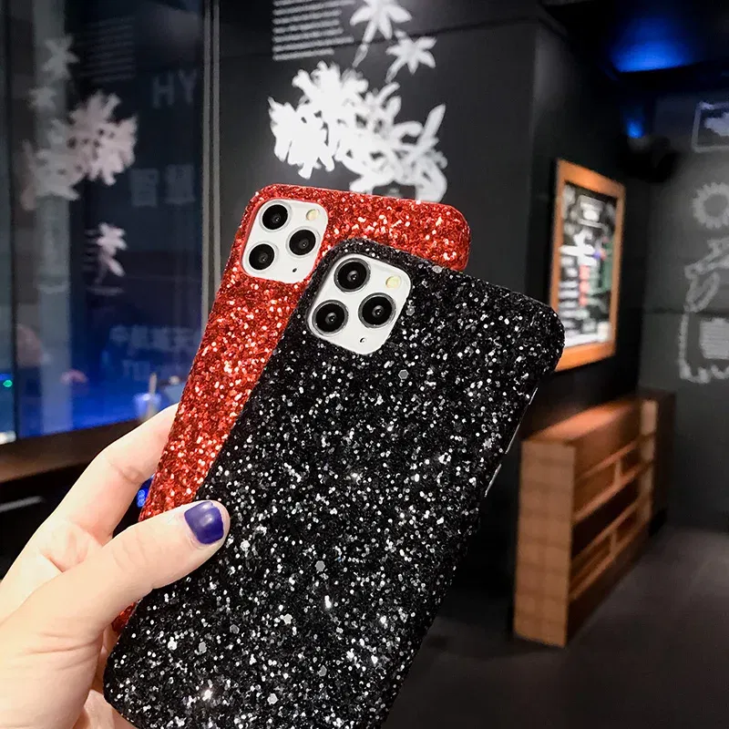 Color: Red, Material: POLYESTER - Hard Shiny Diamond Girly Phone Case for iPhone 11 12 13 14 15 Pro Max 14 15Plus