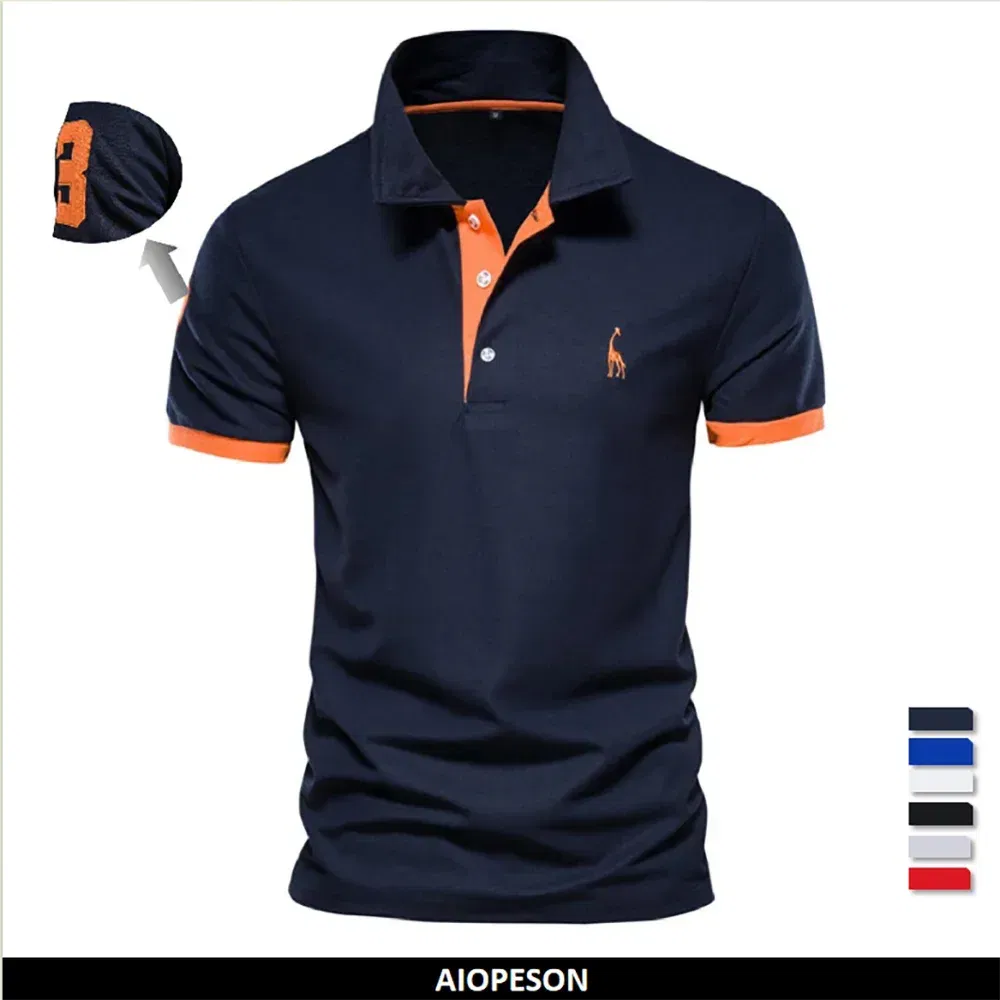 Color: GRAY, Size: L - Dropshipping Polo Giraffe Shirt Men Quality Embroidery Summer Short Sleeve Polo Casual Business Social Mens Polos BR Size