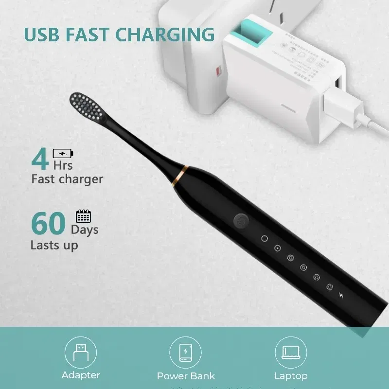 Color: MULTI - Sonic Electric Toothbrush Adult Smart Timing Tooth Brush Teeth Clean Whitening Fast USB Rechargeable Toothbrush Replacement Head
