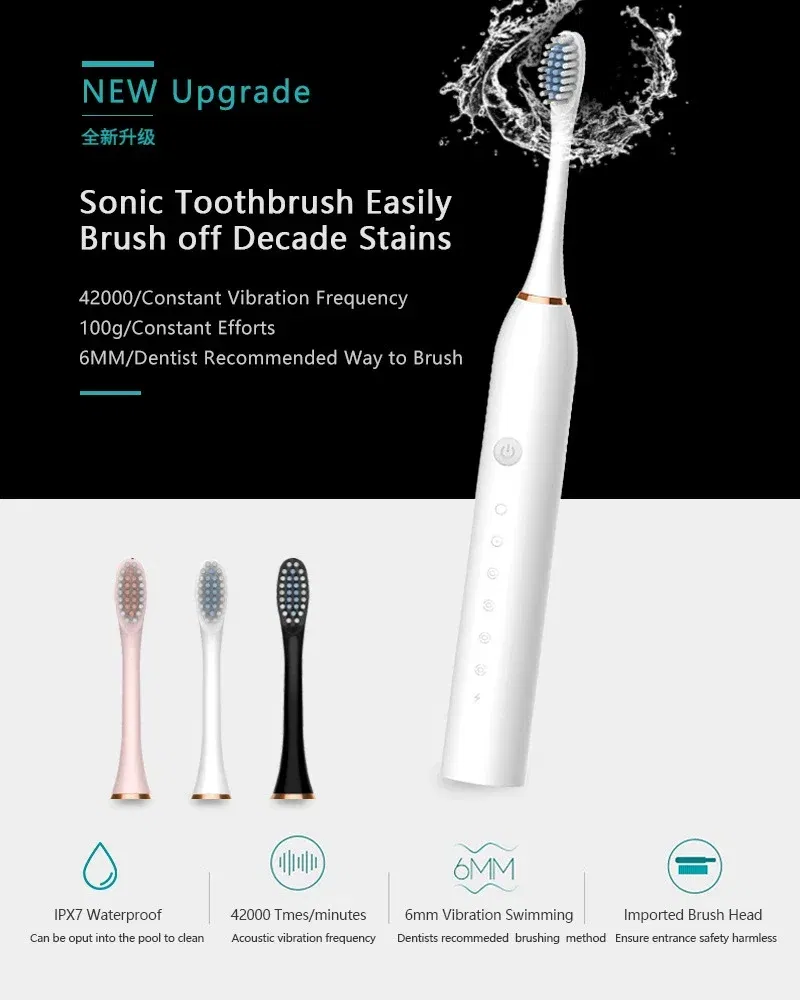 Color: MULTI - Sonic Electric Toothbrush Adult Smart Timing Tooth Brush Teeth Clean Whitening Fast USB Rechargeable Toothbrush Replacement Head