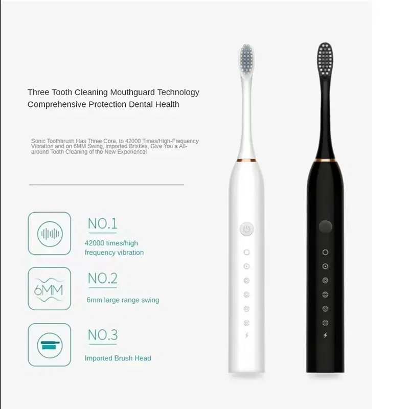 Color: MULTI - Sonic Electric Toothbrush Adult Smart Timing Tooth Brush Teeth Clean Whitening Fast USB Rechargeable Toothbrush Replacement Head