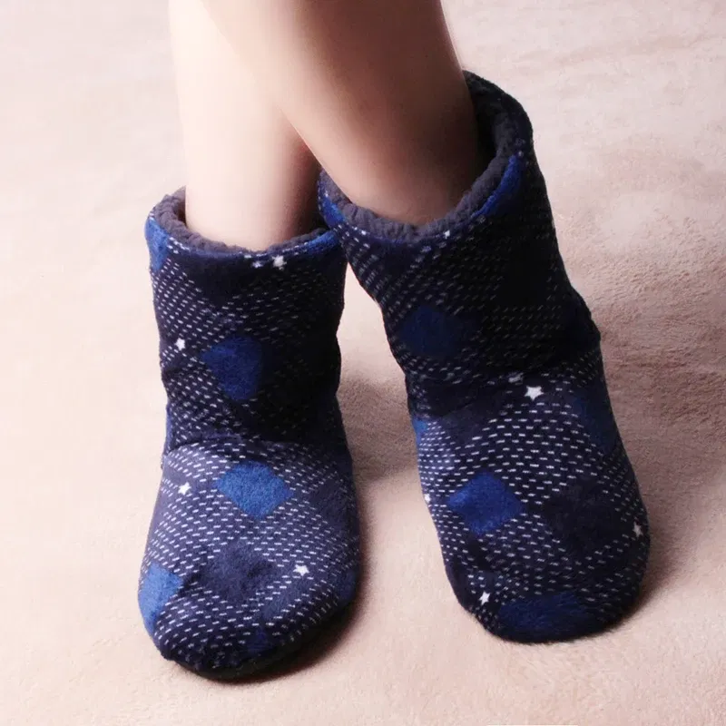Color: black, Shoe Size: 42 - Mntrern Casual Men Shoes Home Slippers Lattice Soft Plush Male House Slippers Warm Winter New Cotton Slippers Shoes Men Big Size