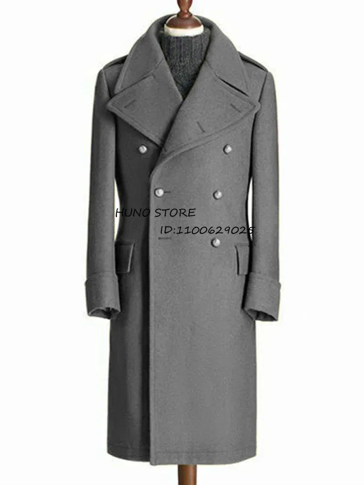 Color: Khaki, Size: 6XL - Windbreak Men's Jacket Wool Long Coat Lapel Double Breasted Men's Trench Coats Windbreakers Jackets Man Winter 2023 Martens Male