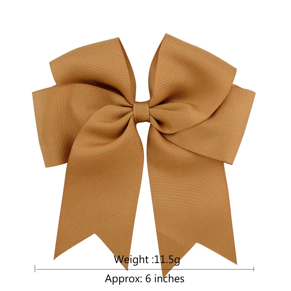 Color: light yellow - 6 Inches Colorful Elegant Hair Bows With Clip Kids Girls Grosgrain Ribbon Hair Clip Hairgrips Headwear Baby Hair Accessories