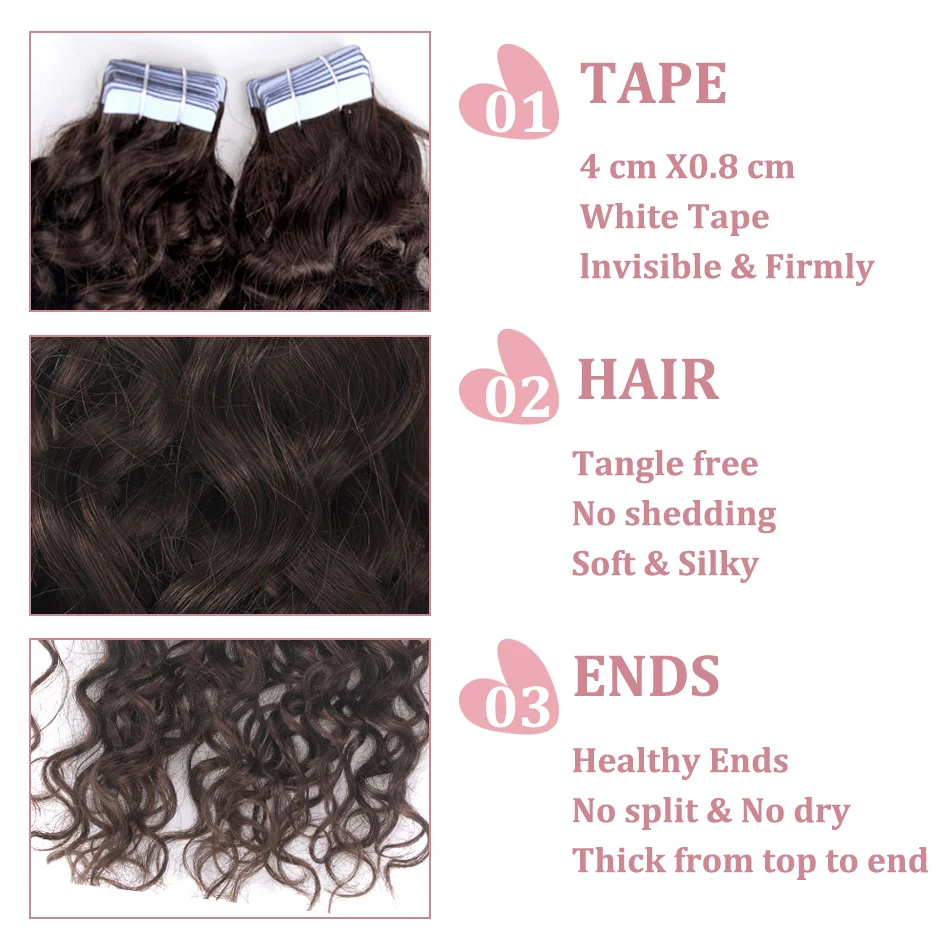 Color: P27/613 #, Length: 26 inches, Items per Package: 20 pcs - Water Wave Tape in Human Hair Extensions 2g/pcs Dark Brown Real Human Hair Adhesive Invisible Keratin Hair Extensions for Women