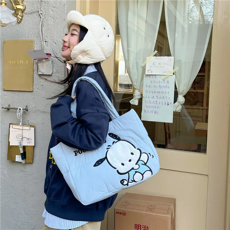 Color: Pink - My Melody Pochacco Kawaii Sanrio Kuromi Anime Women Handbag Tote Shoulder Bag Cute Cartoon Girl High-capacity Commuter Package