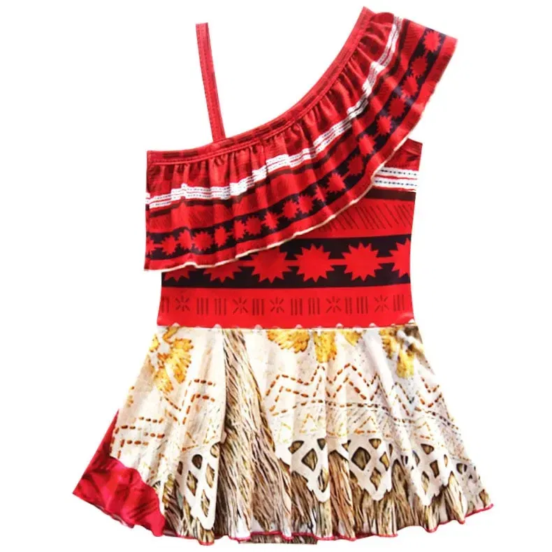Color: Brown, Kid Size: 18M - Moana 2 Swimsuit Summer Holiday Beach Girls Two-piece Bikini Toddler Adventure Outfit Pool Party Vaiana Fancy Dress Up