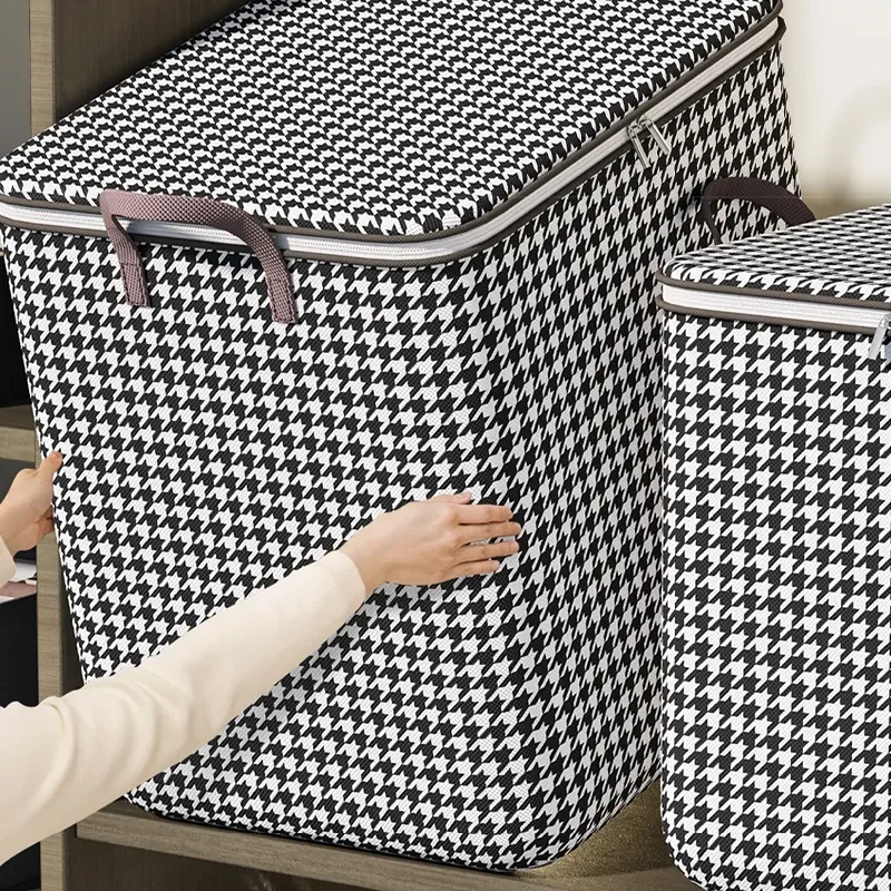 Color: Beige - 1Pcs Foldable Clothes Organizer Clothes Storage Bags Large Capacity Quilt Moving Box Tote Bag Dustproof Clothing Wardrobe Home