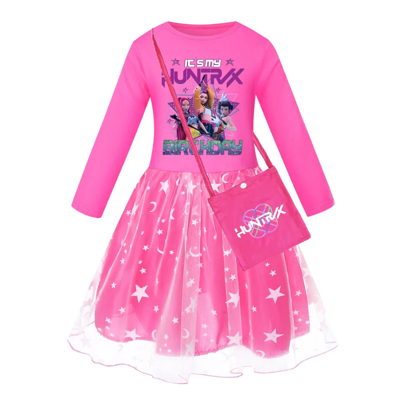 Color: Brown, Kid Size: 2T - KPop Demon Hunters Kids Clothes Long Slevess Dresses Cotton Rainbow Full Dress Teen Fashion Girl's Clothing Party Clothes 5001