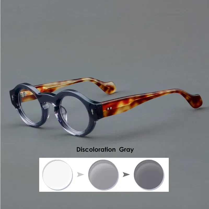 Frame Color: Yellow, Eye Prescription: +75 - VCKA Round Acetate Reading Glasses Frame Retro Men Prescription Anti-blue discolor Women Custom Optics Retro Eyewear +0.50to +10
