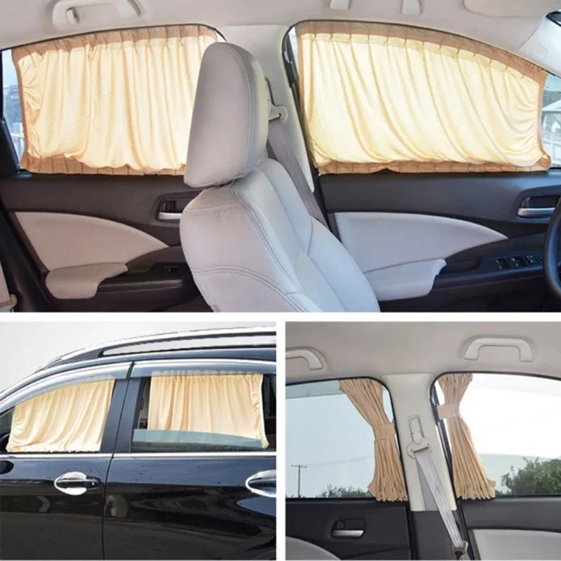 Color: Ivory - 2pcs 50cm Car Sun Shade Side Window Curtain Auto Foldable Uv Protection Accessories Black Pure Cloth Auto Accessories
