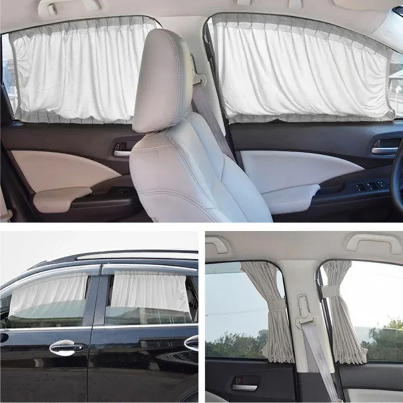 Color: Ivory - 2pcs 50cm Car Sun Shade Side Window Curtain Auto Foldable Uv Protection Accessories Black Pure Cloth Auto Accessories
