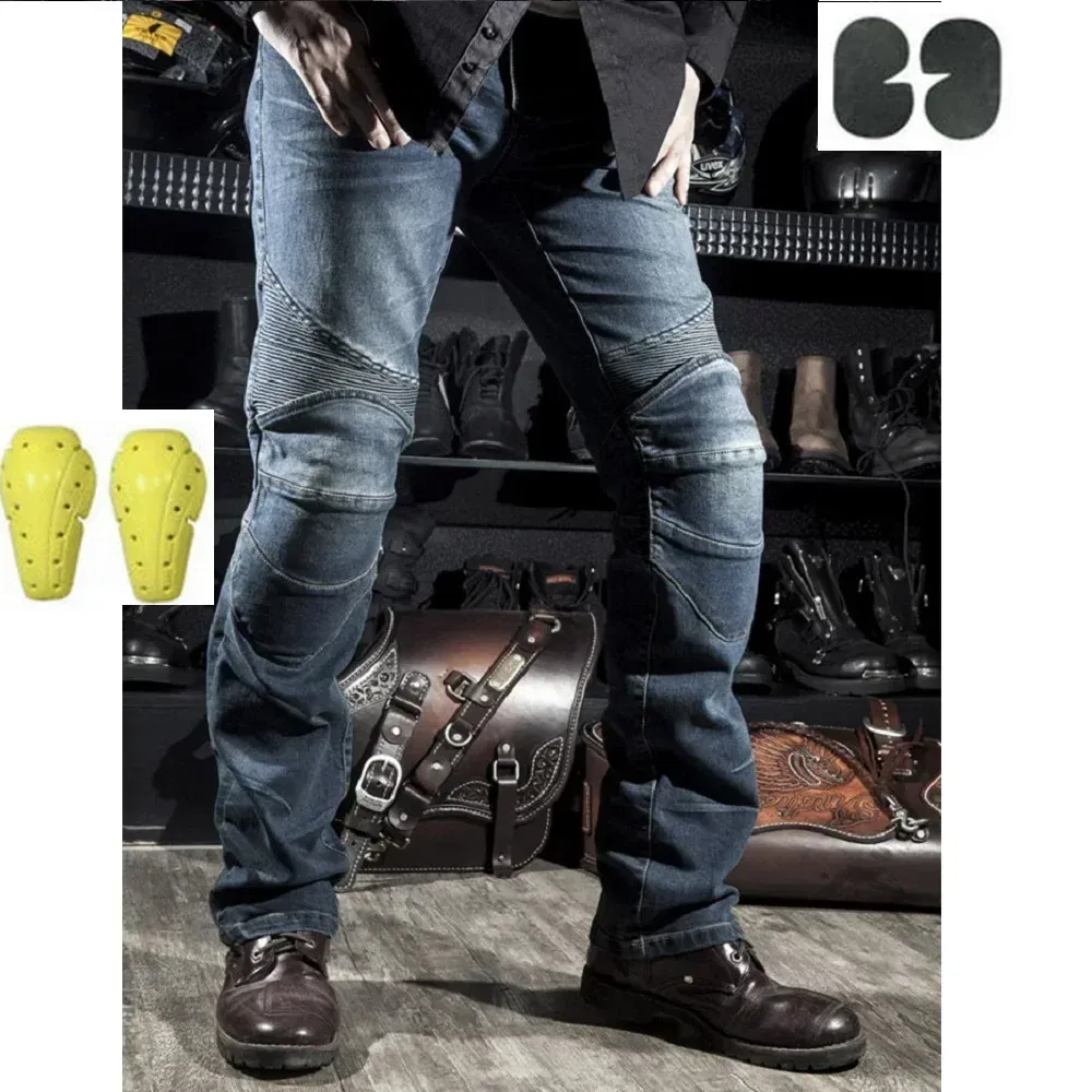 Color: SKY BLUE, Size: M - Mens Black Biker Jeans Motocycle Denim Pants Male Stretch Original Trousers Off-road Pants Protection Clothing 4xl Plus Size