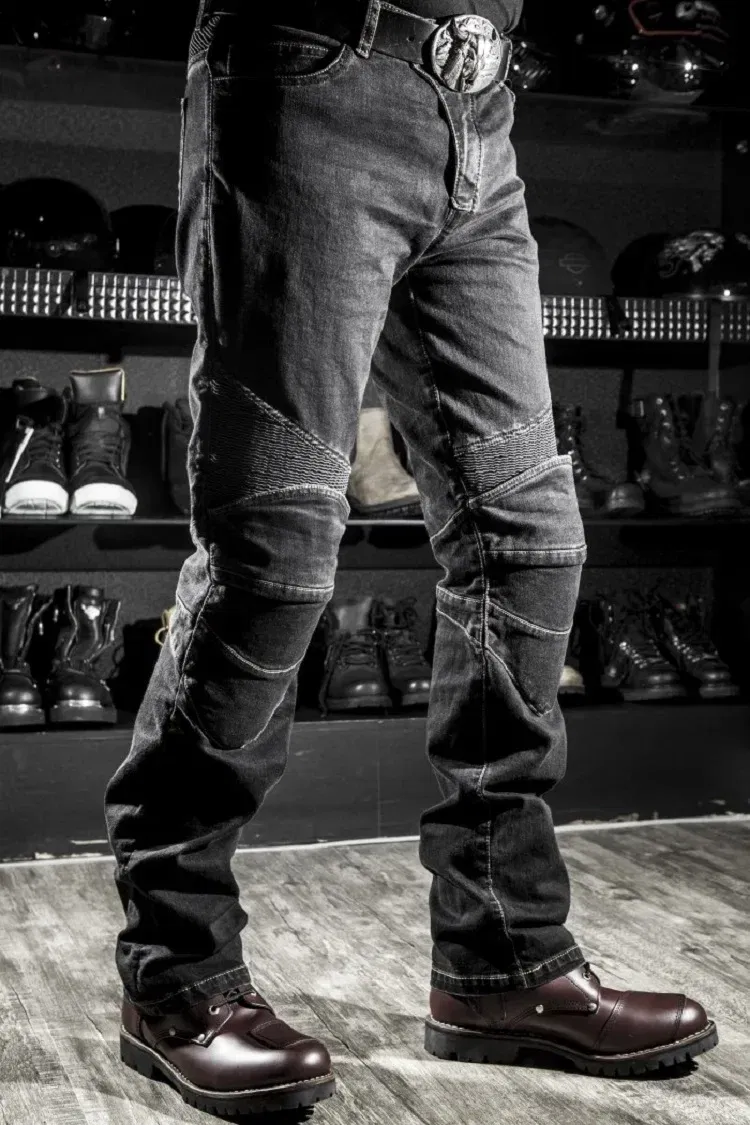 Color: SKY BLUE, Size: M - Mens Black Biker Jeans Motocycle Denim Pants Male Stretch Original Trousers Off-road Pants Protection Clothing 4xl Plus Size