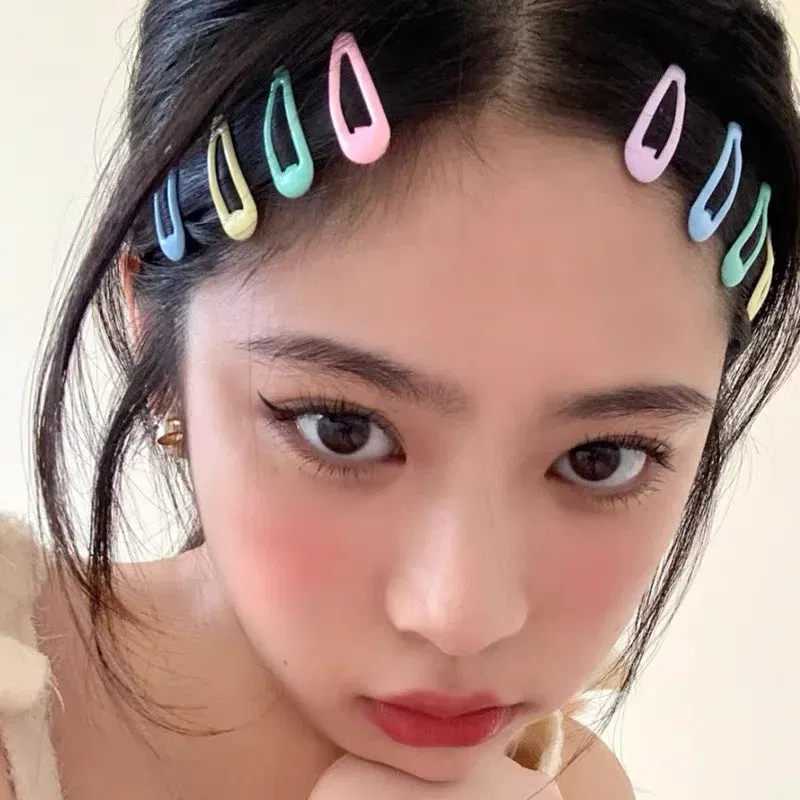 Color: Pink - 5Pc Korean Snap Hairgrip Hair Clips Bangs Clip Edge Clip Waterdrop Shape BB Hairpins DIY Fashion Headwear Women Hair Accessories