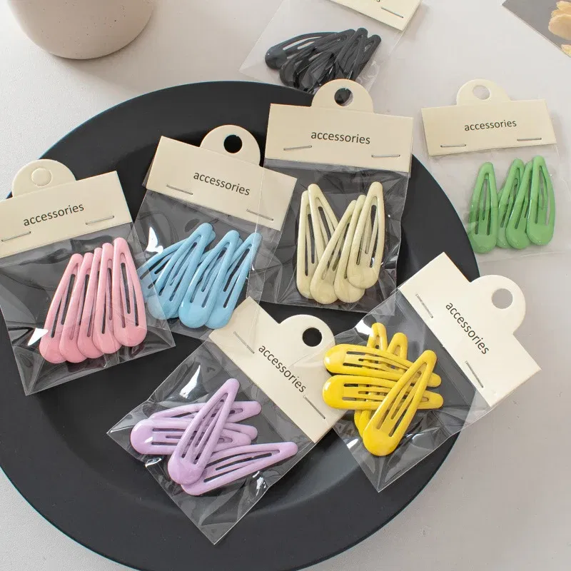 Color: Pink - 5Pc Korean Snap Hairgrip Hair Clips Bangs Clip Edge Clip Waterdrop Shape BB Hairpins DIY Fashion Headwear Women Hair Accessories