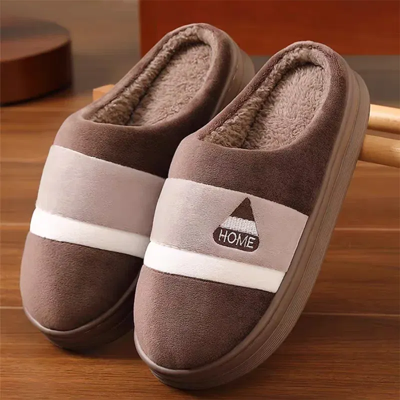 Color: Lavender, Shoe Size: 48-49 - New Men Big Size 48 49 Winter Warm Slippers Women Soft Plush Furry Shoes Casual Flats Home Couples Bedroom Anti-Slip Slides