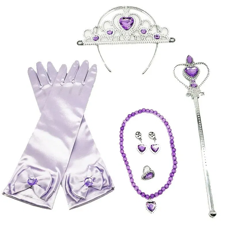 Color: WHITE - Girls Princess Accessories Kids Party Costume Aurora Belle Sofia Snow Queen Elsa Anna Magic Wand Crown Tiara Gloves Wig Braid